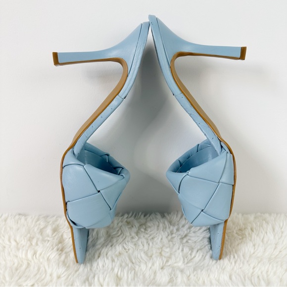 Vince Camuto Blue Leather Woven Strap‎ Dress Mule Heeled Sandals - Picture 6 of 8
